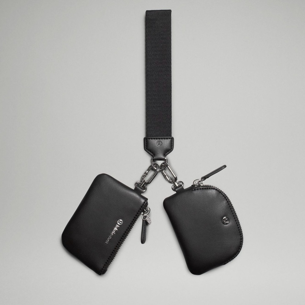 NWT Lululemon dual pouch wristlet keychain in black/silver